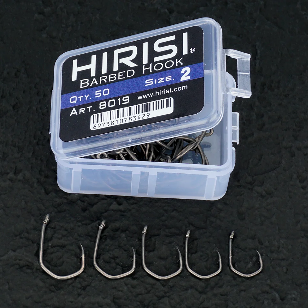 Hirisi 50/100 Stück Widerhaken-Karpfenangelhaken PTFE-beschichtet Hochkarbon-Stahl Süßwasser-Fischhaken 8019 Angelzubehör – Detail 8