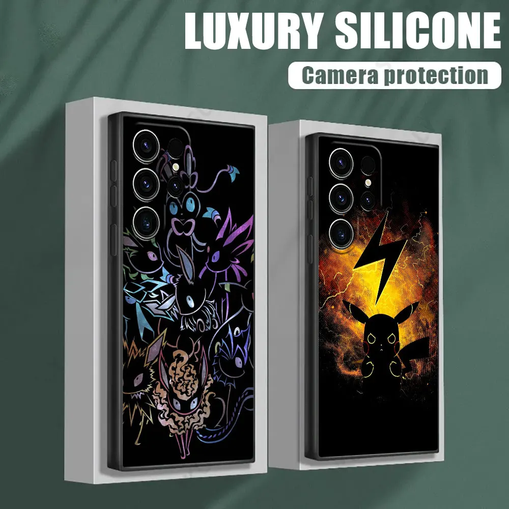 Black P-Pokemons Anime Phone Case for Samsung Galaxy S26 S25 Ultra S24 S23 Ultra S22 Plus 5G S20 S21 FE S26Ultra S25 Soft Funda