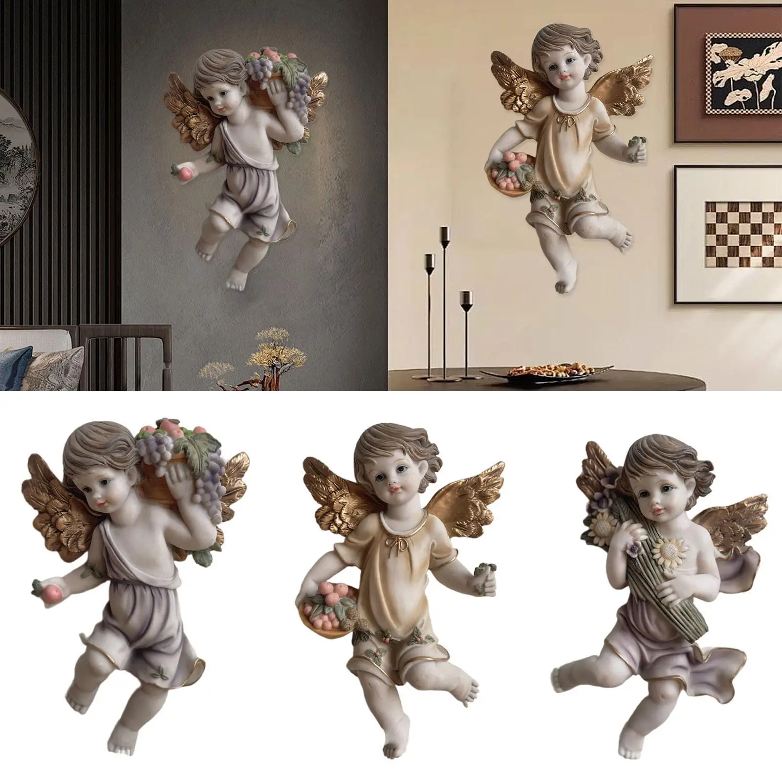

Angel Cherub Wall Sculpture Angel Statue Lovely Ornament Figurine Wall Adornment for Restaurant Living Room Wedding Decor