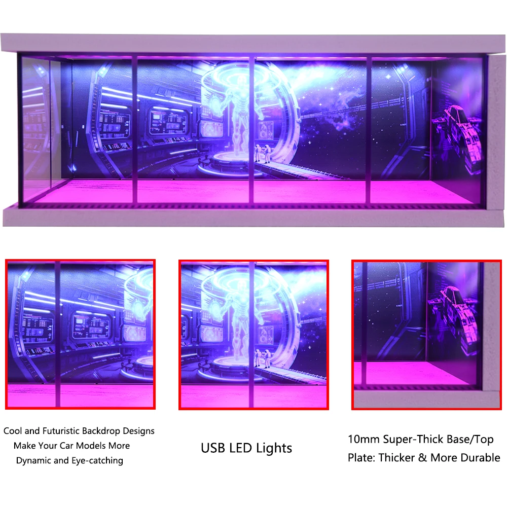 1/64 Car Garage Diorama Model Display Set USB LED Light Collectible Model Miniature Car Parking Lot Scene Simulation Storage Box