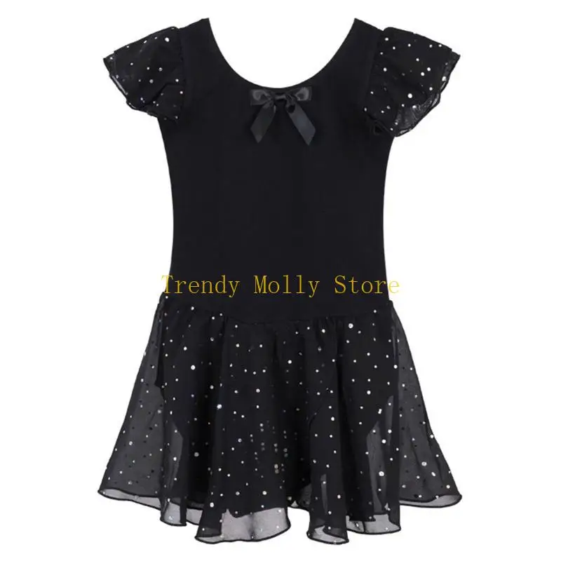 

N5KB Танцевальные трико с юбкой-пачкой Гимнастические балерины Экипировка с короткими рукавами Балетное танцевальное платье для