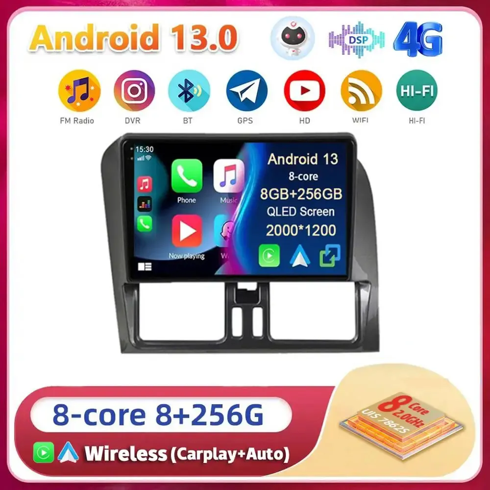 

Android 13 Carplay Auto WIFI+4G For Volvo XC60 2009-2017 Car Radio GPS Navigation Stereo Multimedia Video Player 2din Dsp Audio