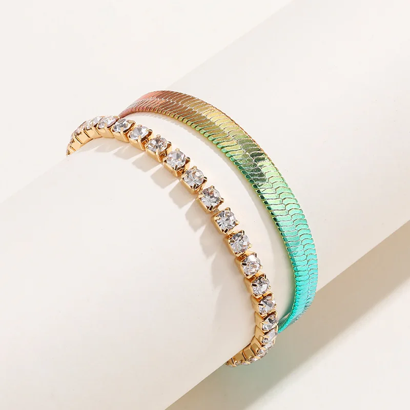Kenjie gradual change color stacking necklace female, copper chain magic gradual change flat snake chain summer necklace set