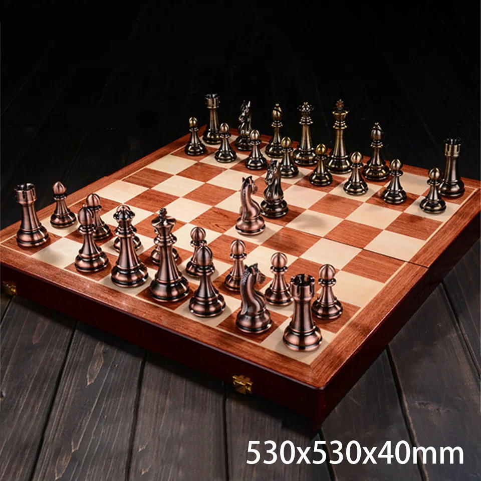 

Big Chess Set Luxury Chess Pieces High-grade Gift Travel Chess Game Folding Wooden Embedded Chessboard Kirsite Chessman