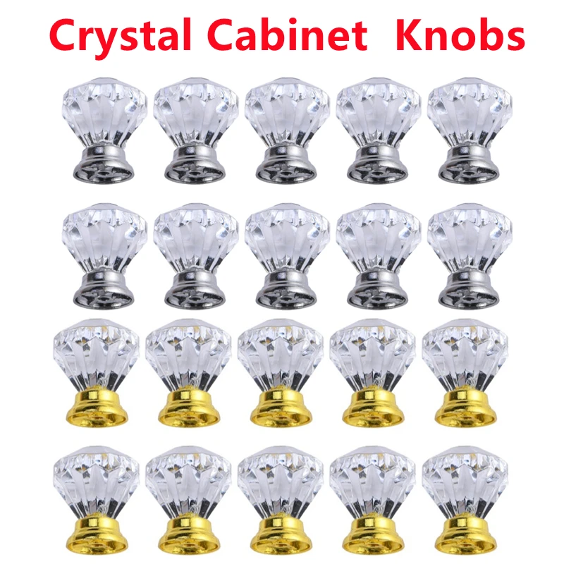 

10Pcs 30mm Diamond Shape Crystal Cabinet Pulls Cupboard Drawer knob Kitchen Cabinet Door Wardrobe Handles Furniture Hardware