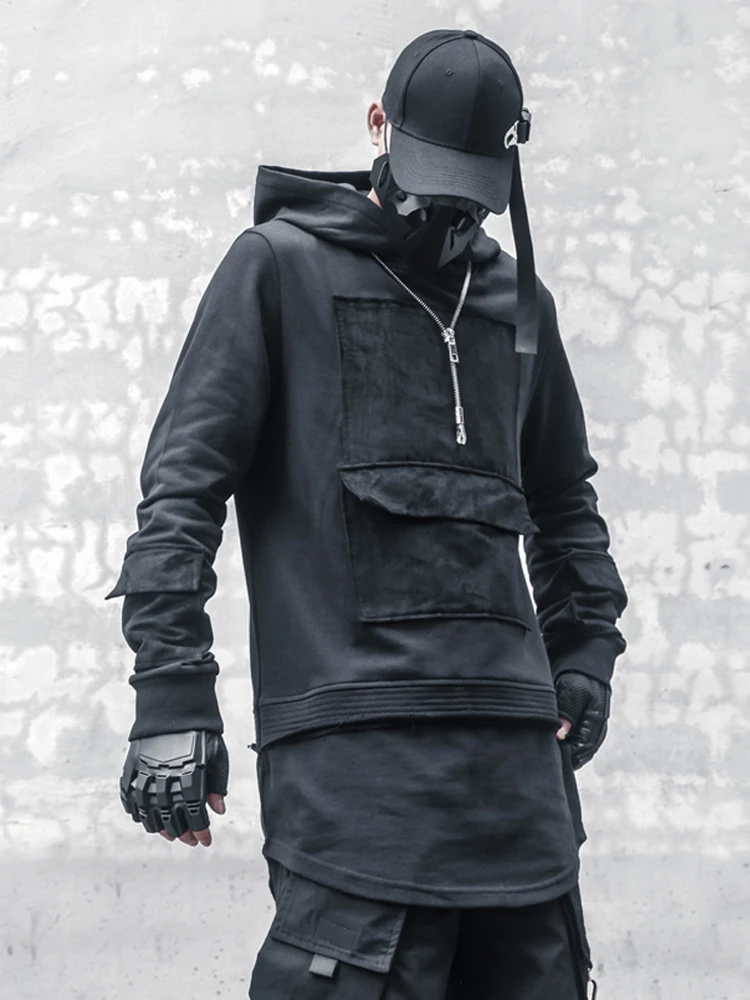 

High Street Hip Hop Trendy Hoodie Stitching Loose Retro Dark Personalized Bottoming Shirt Men's Hair Stylist
