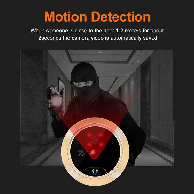Sonnette vidéo à capture automatique, vision nocturne infrarouge intelligente, détection de mouvement PIR, moniteur anti-espionnage, ne dérange pas, 4.3 pouces