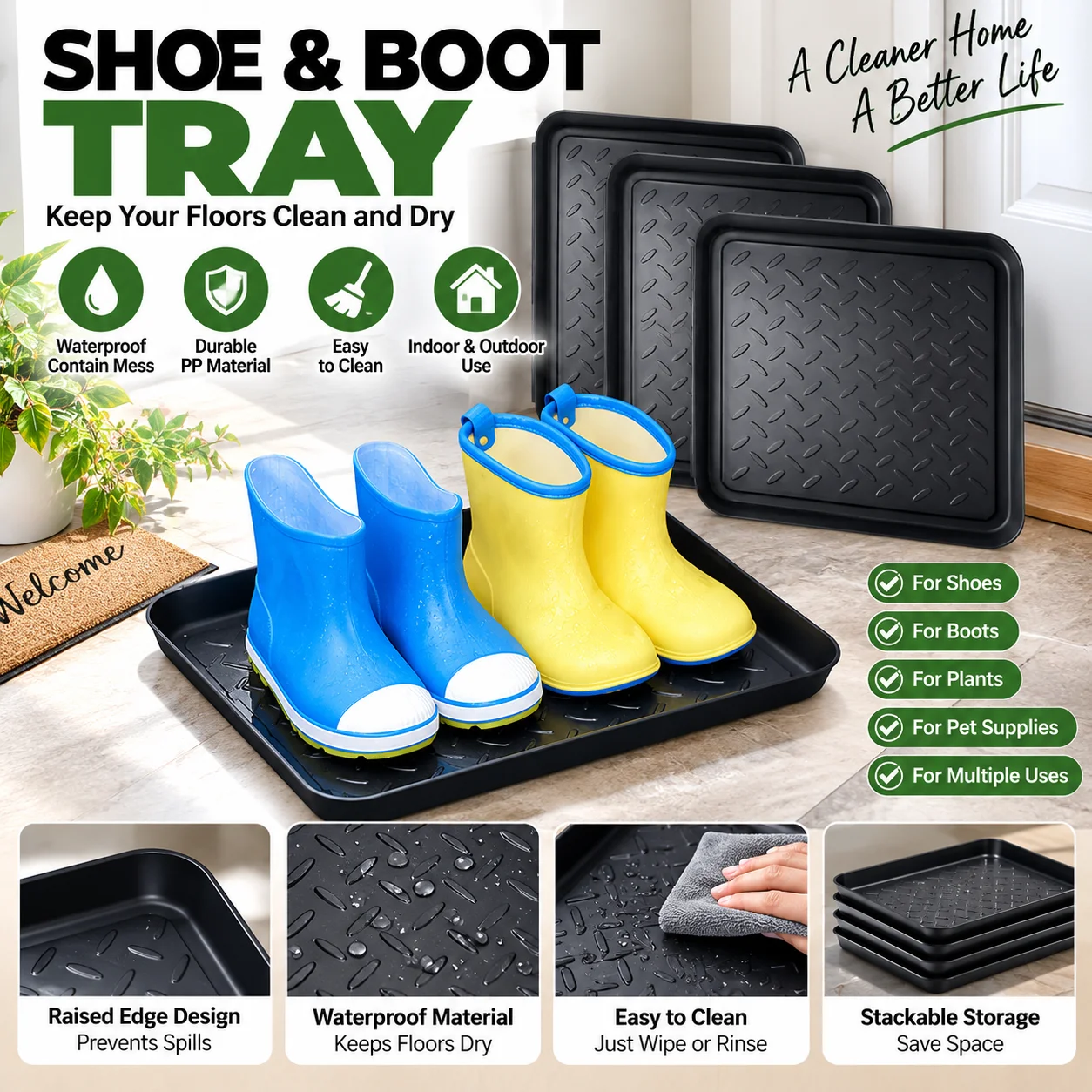 Heavy Duty Multifunctional Boot Tray  Durable Shoe Mat for Entryway Car Pet Bowl Under Seat Storage Box washable boot tray