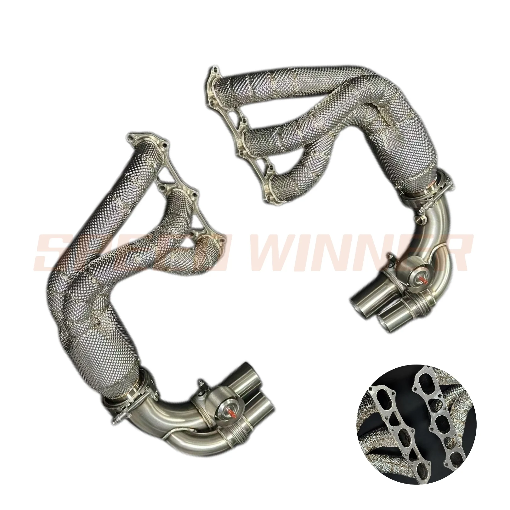 

SpeedWinner 304SUS/625 Inconel Exhaust Manifolds for Porsche 911 991. 1 or 991.2 GT3 or GT3 RS Connected to Factory Muffler