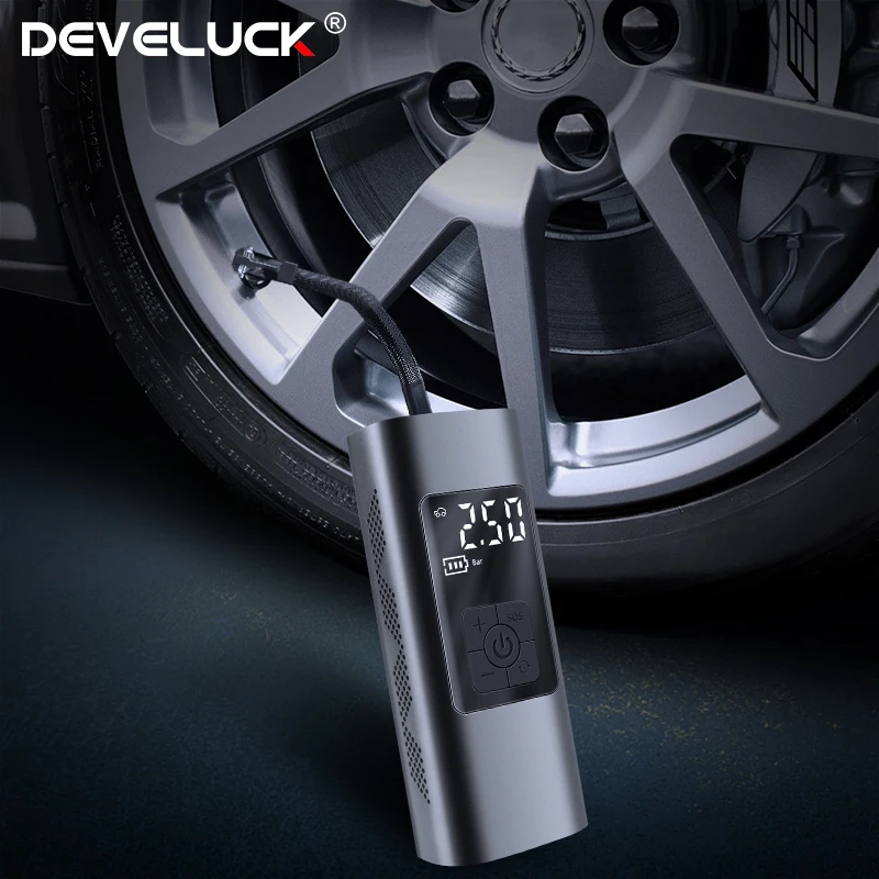 Develuck Car Air Compressor Electric Tyre Inflator Pump With LED Lamp For Motorcycle Bicycle Tire Portable Inflatable Pump