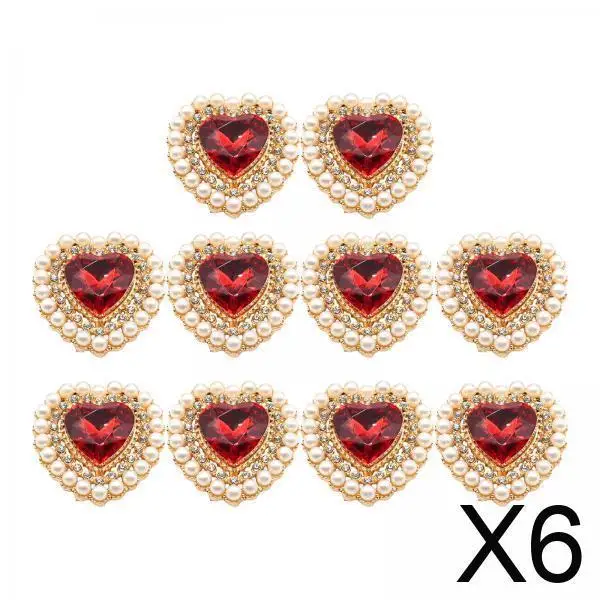 

6x 10Pcs Heart Shaped Buttons Rhinestone Buttons Jewelry Making Decoration Crafts Sewing Buttons for Jacket Shirt Suit Clothing
