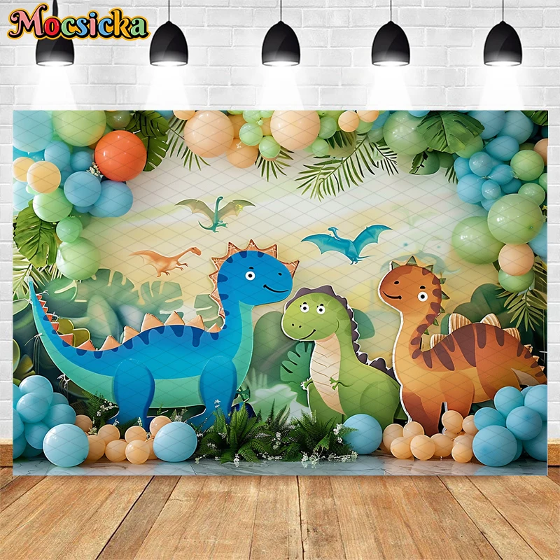 Mocsicka Photography Background Tropical Jungle Dinosaur Animal 1st Boy Birthday Party Cake Smash Decor Backdrop Photo Studio