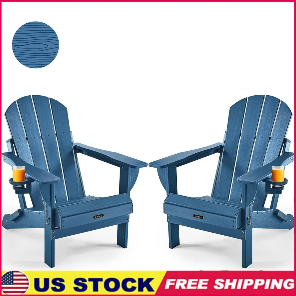

Folding Adirondack Chair Set Outdoor Lawn Chairs Weather Resistant HDPE Comfortable Fire Pit Chair with Cup Holder Easy Storage
