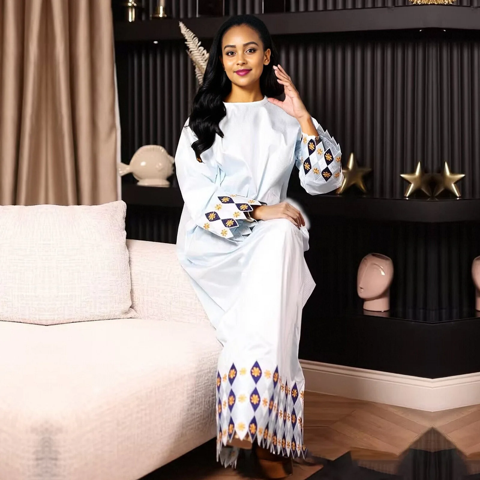 

African Dresses For Women Luxury Boubou Material Rich Embroidery Design