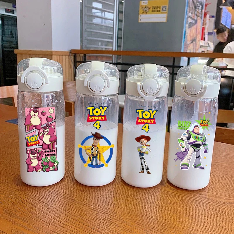 Disney 400ML/600ML Toy Story Animation Portable Sports PC Plastic Straw Water Cup Outdoor Camping Fitness Woody Buzz Lightyear