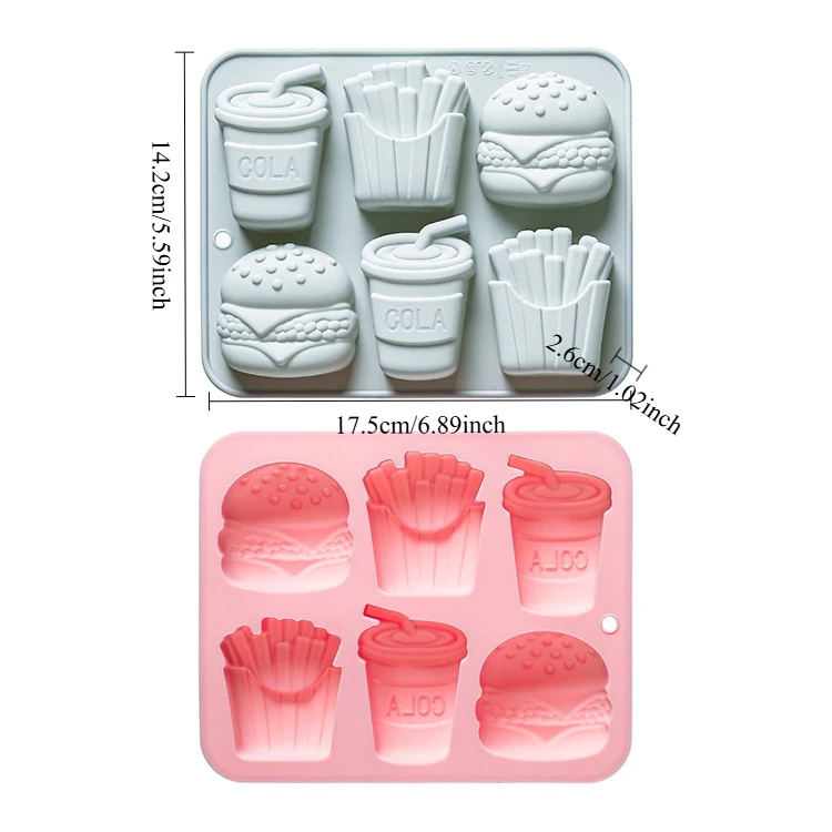 6-hole Burger French Fries Cola Silicone Mold Fondant Candy Chocolate Mould Soap Jelly Epoxy Resin Mold Cake Decorating Tools