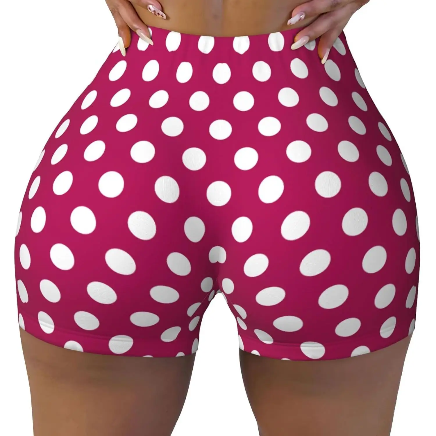 Pantaloncini da allenamento senza cuciture da donna Pantaloncini in spandex da palestra con stampa a pois rosa scuro per motociclisti, yoga, corsa