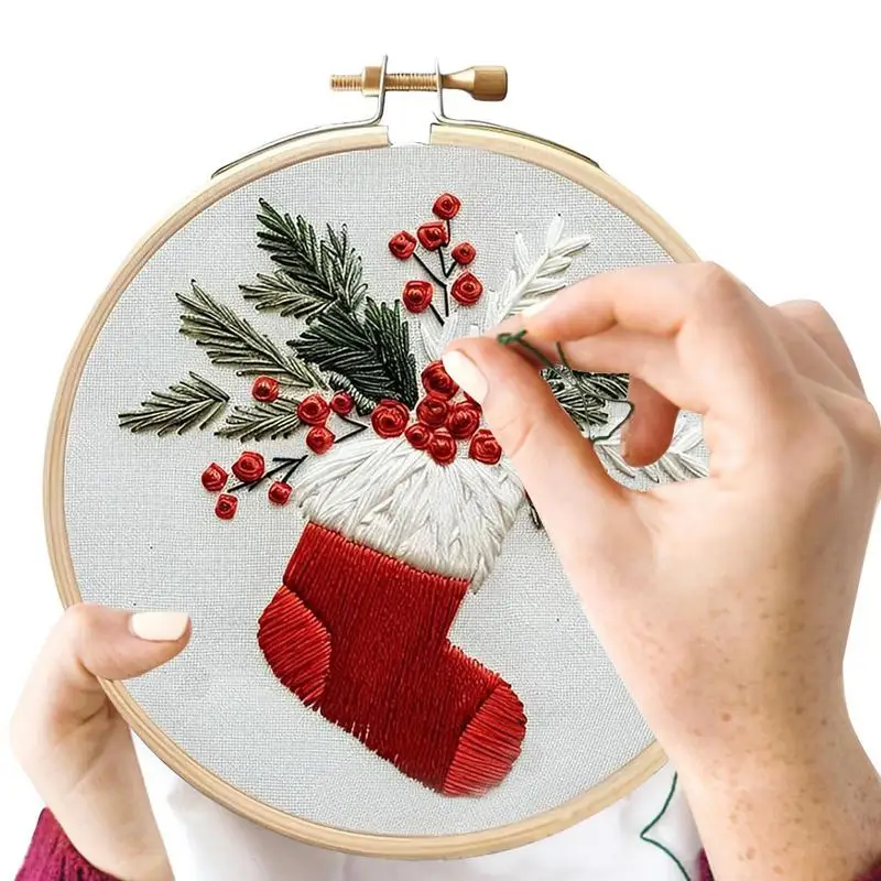 Christmas Embroidery Kit Xmas Crosss Stitches Set Needlework Hoop Handmade Sewing Art Craft Kit Adult DIYs Handmade Easy Pattern