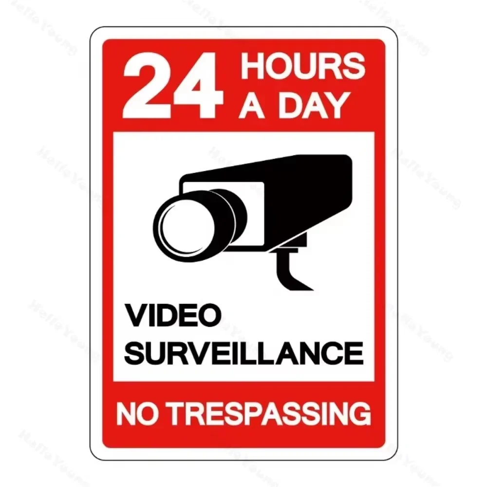 CIFBUY CCTV Video Surveillance Metal Sign Set Alarma Conectada Biological Hazard No Trespassing Warning Tin Poster Home Garage