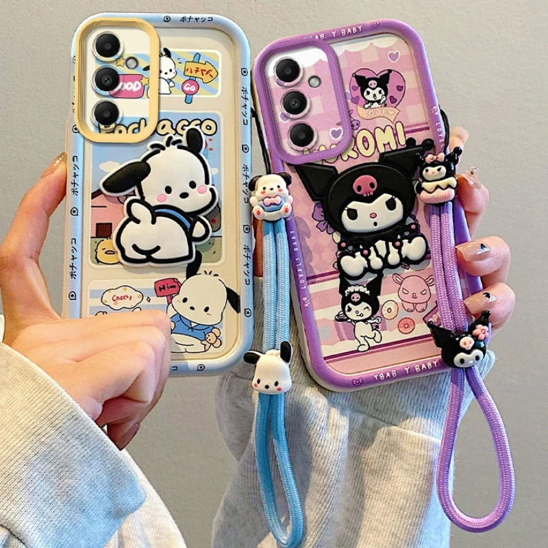 3D Kuromi Pochacco Cartoon Phone Case For OPPO Realme 12 11 Pro Plus 9i 7i 5i 5s 5 2 12X Toy Hand Strap Cute Soft Cover