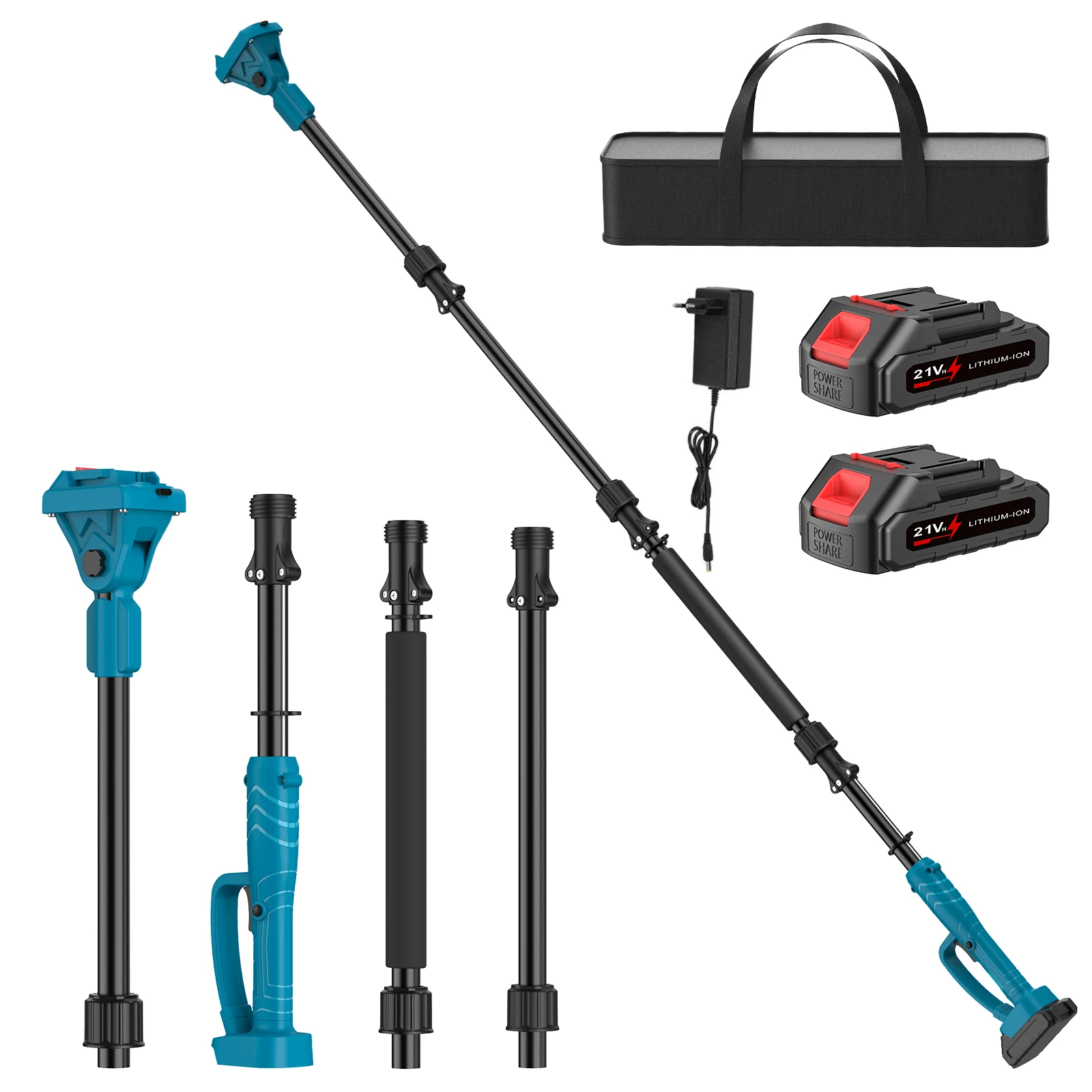 Perche télescopique de 2 m pour tronçonneuse, perche d'extension en alliage d'aluminium à 5 angles, poignée antidérapante pour l'élagage des arbres hauts, jardin