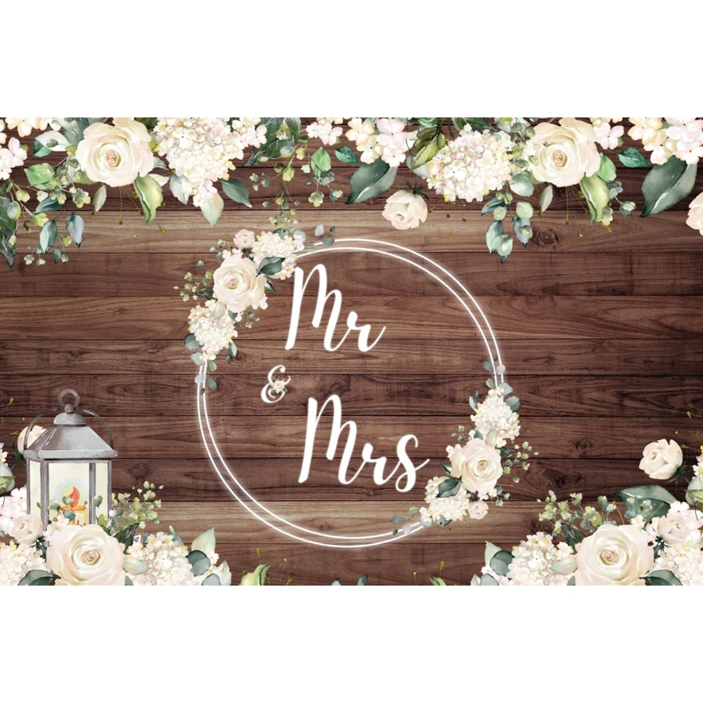 Mr & Mrs Bridal Shower Photography Backdrop Flower Wedding Miss to Mrs Bride to Be Engagement Ceremony Party Photo Background