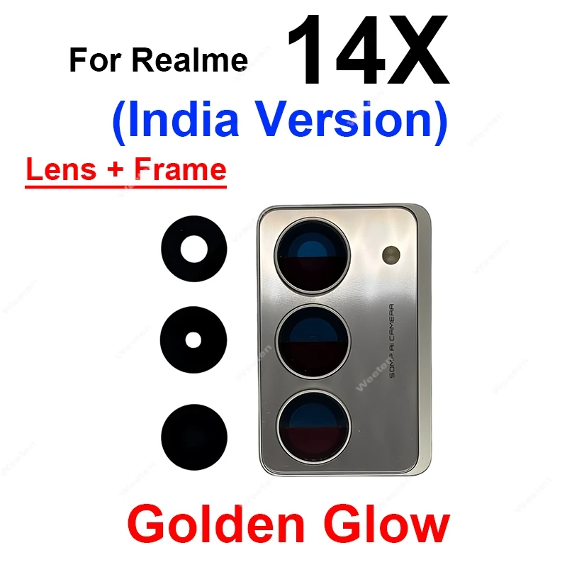 ل Realme 12 Plus Lite 13 14 Pro 14X 4G 5G الكاميرا الخلفية غطاء للعدسات الزجاجية الخلفية عدسة الكاميرا الرئيسية مع حامل الإطار إصلاح أجزاء
