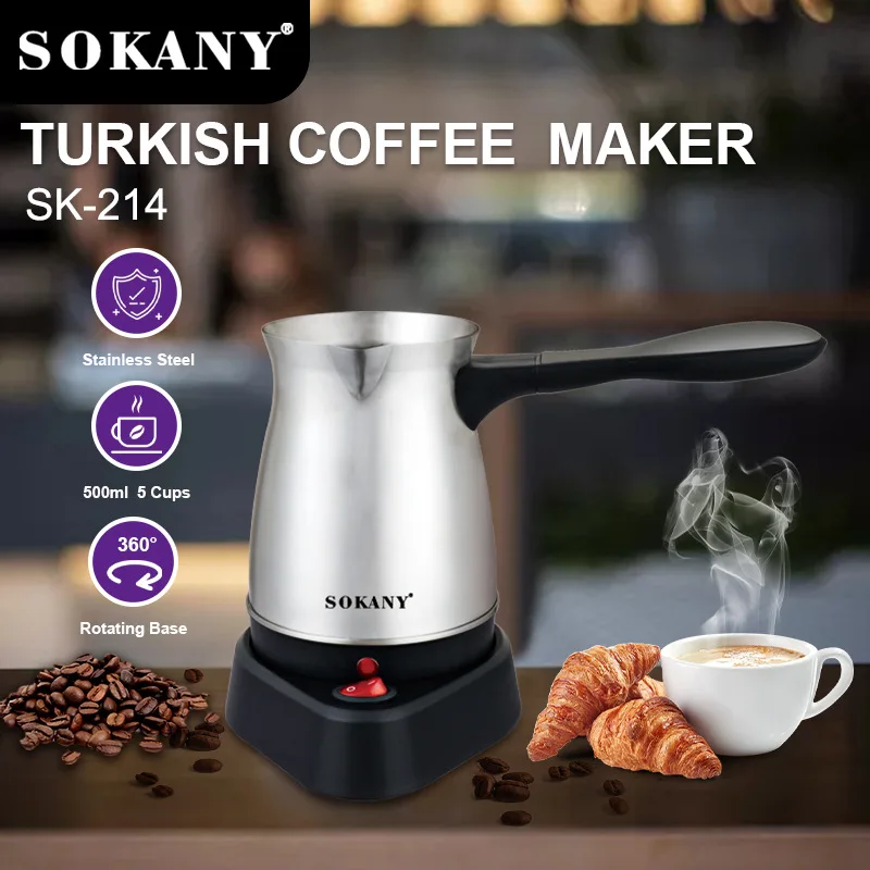 Electric Coffee Maker 500ML Stainless Steel Coffee Pot 600W Turkish Coffee Maker Tea and Coffee Maker