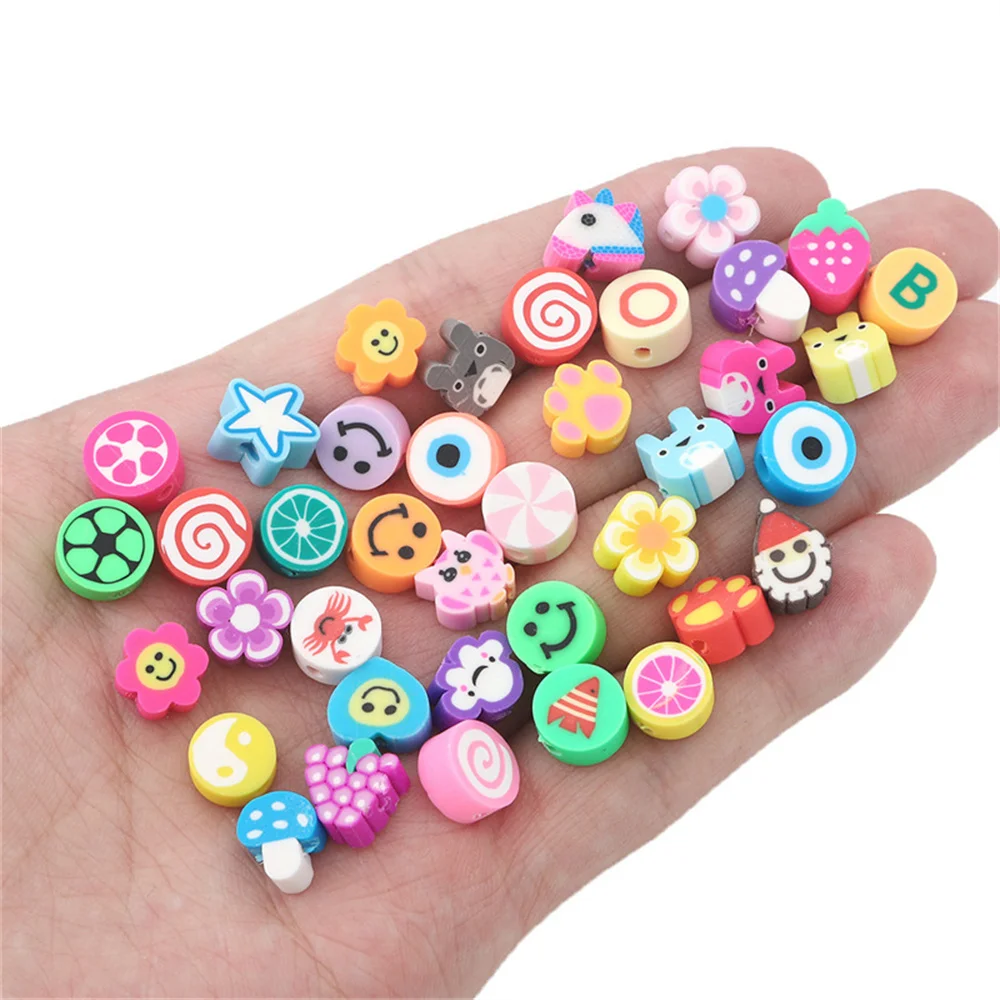 100/200Pcs Random Polymer Clay Stars Flowers Heart Animals Beaded for Women DIY Bracelet Necklace Jewelry Making Accessories ﻿