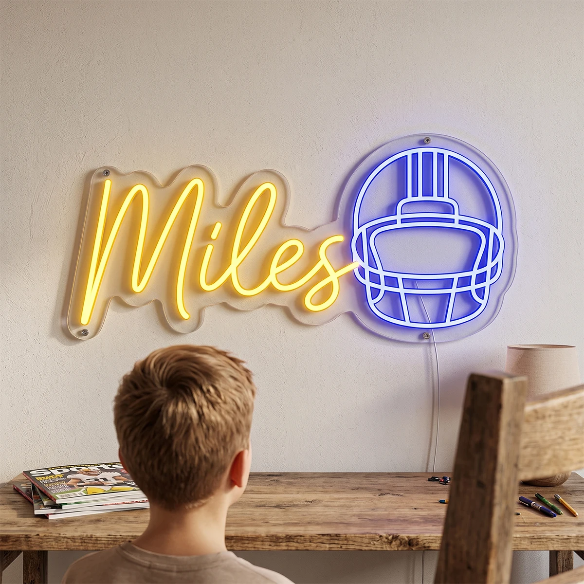 Customizable Neon Light Sign Rugby Helmet Design with Personalized Name Wall Decor Glowing Party Gift for Dormitory Or Home