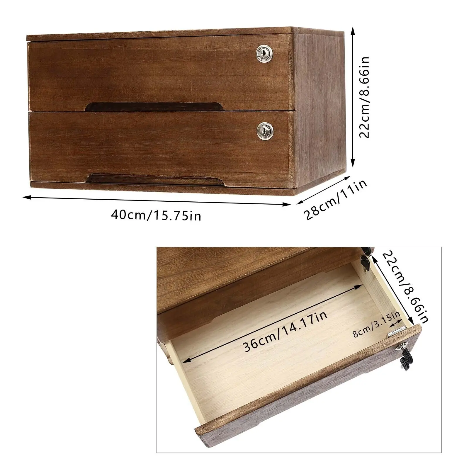 2-Tier Wooden Desktop Compact Jewelry Drawer Storage Box Table Cabinet Holder Organizer Chest Walnut 40*28cm
