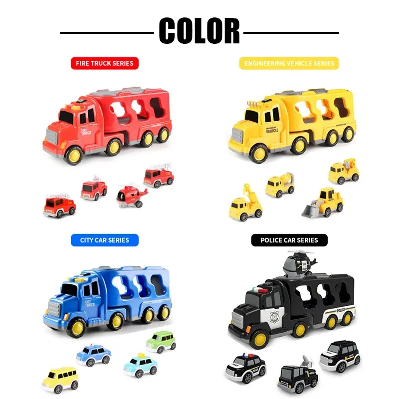 5pcs Kids Toy Construction Vehicles Transport Truck Carrier Toy Truck For Toddler Boys Girls Fire Truck Gift For Boys And Girls