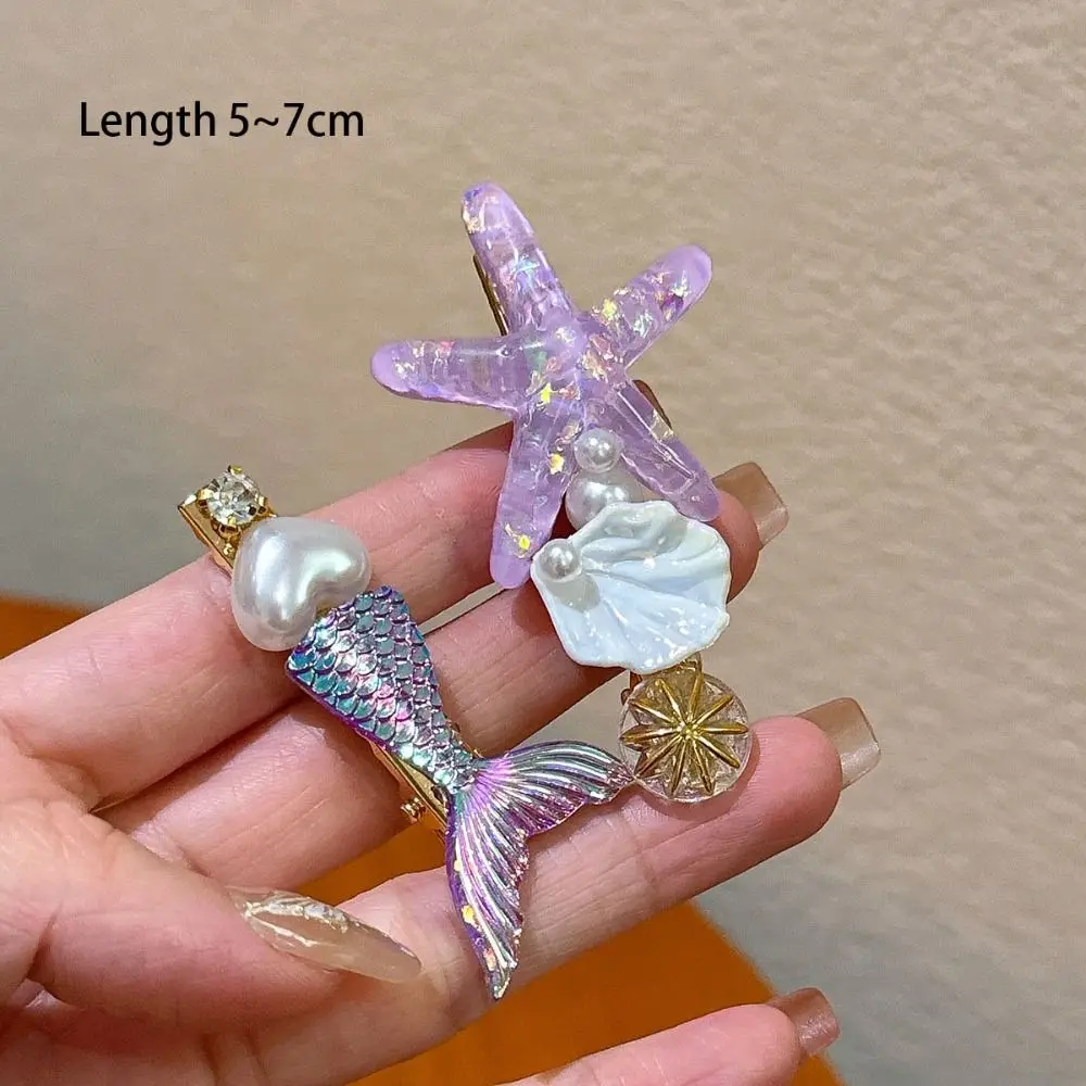 5 ชิ้น New Pearl Shell ปลาดาวคลิปผม Ocean Series Princess Mermaid Hairpins Headdress อุปกรณ์เสริมผมบางคลิปหญิง