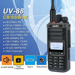 Iradio UV-88 Multi Band Walkie Talkie HF UHF VHF Shortwave AM USB LSB CW CB LW MW SW SSB RX Ham Radio 1024Ch USB-C Battery UV88