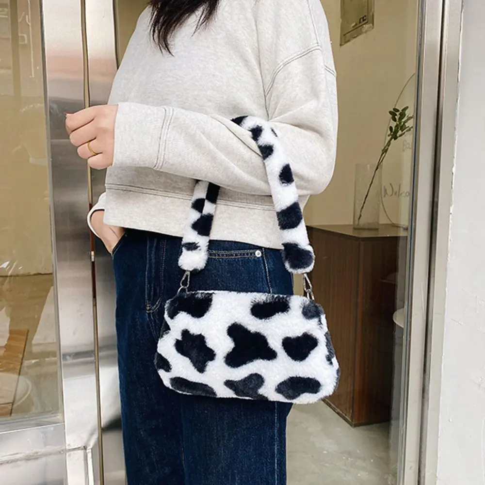 Casual Women's Shoulder Bag Animal Print Leopard Plush Lady Shoulder Underarm Bag Female Messenger Bag Crossbody Bags