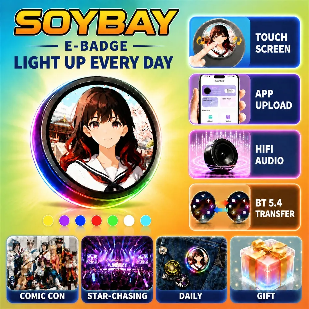 1.7inch Anime High-end Display LED Button Touch Screen Dynamic E-Badge Collectible Cyber Dynamic Gifts Support BT Videos Images