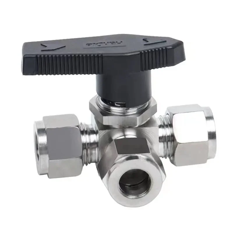 Swagelok 304 Stainless 3-Way Ball Valve L /T Port 3 6 8 10 12mm 1/8'' 1/4'' 3/8'' 1/2'' Tube OD
