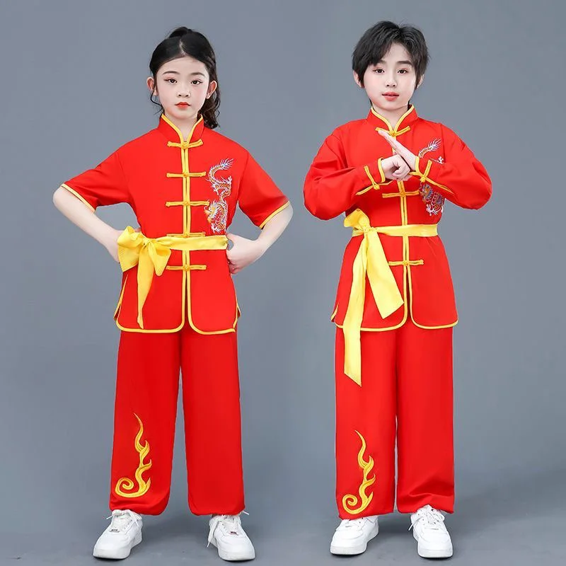 Uniforme de kung fu chinês realizar menino conjunto tai chi crianças wushu conjuntos crianças trajes de artes marciais menina tradicional wushu roupas