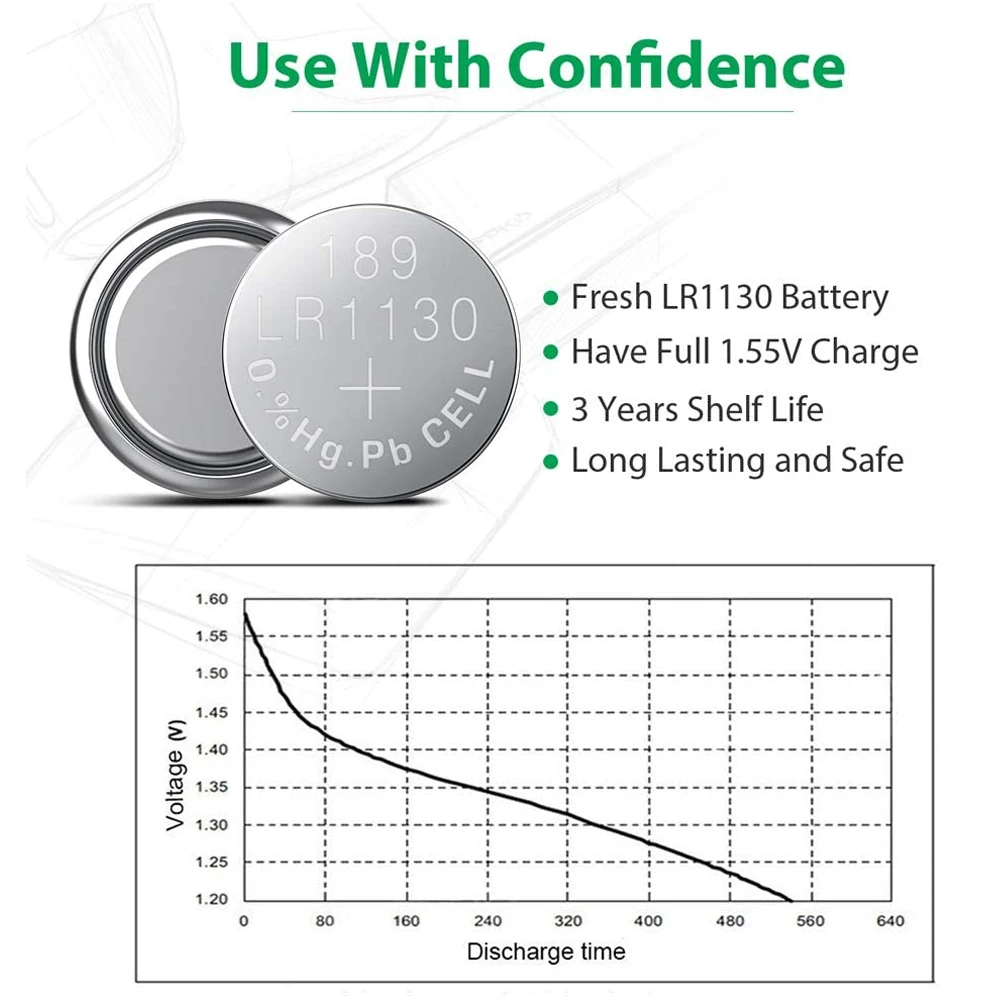 Pilas de botón Eunicell 75mAh SR1130 LR1130 AG10 189 389 LR54 L1131 389A 1,5 V pila de moneda alcalina para reloj batería