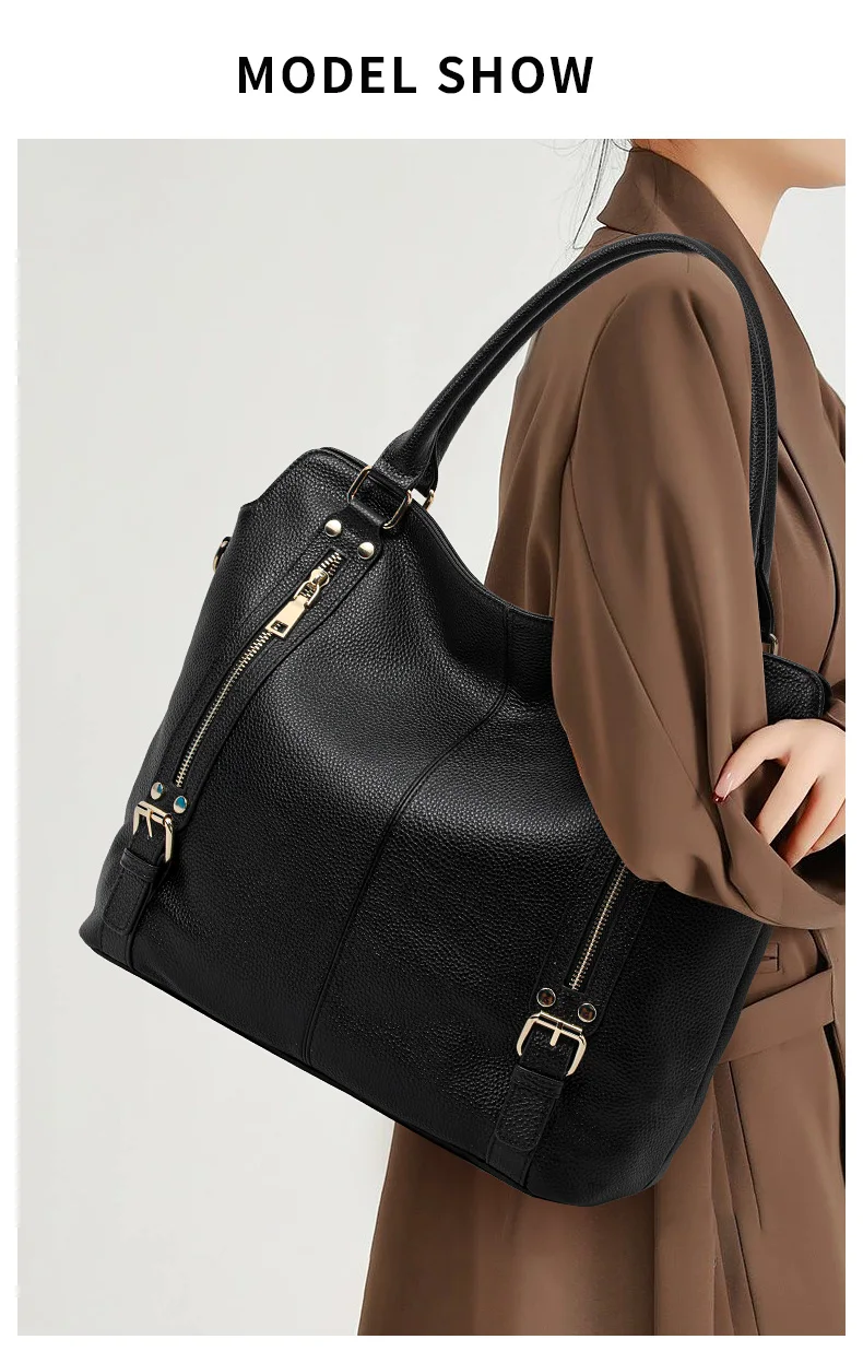 Echte Leder-Kamellien-Damenhandtasche mit abnehmbarem Schulterriemen, Einzel-Schultertasche mit großer Kapazität, abnehmbare Geldbörse aus Rindsleder – Detail 1