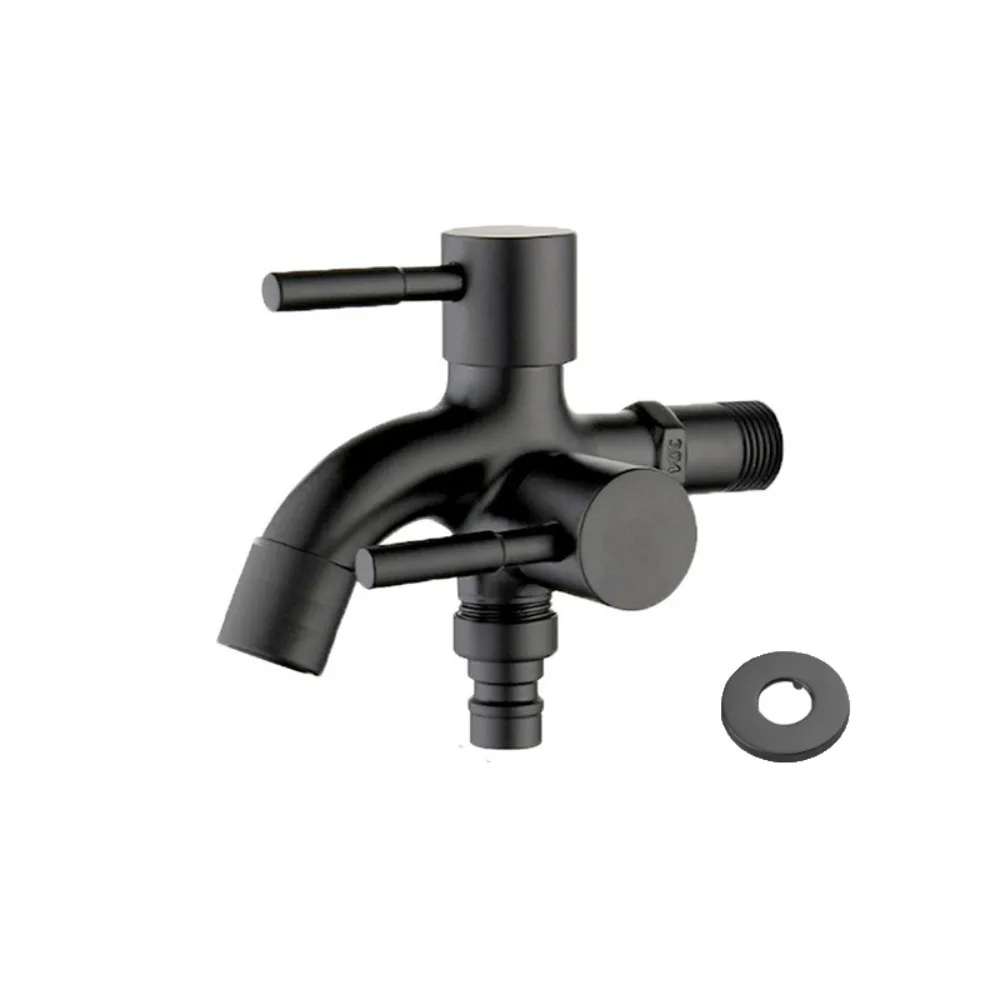 

Stainless Steel Double-outlet Garden Faucet Rust-proof Antiseptic Washing Machine Faucet Durable Garden Water Tap Outdoor