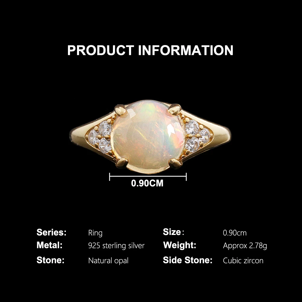 Simple 925 Sterling silver ring natural ethiopia opal round 9.0mm October Birthstone fine jewelry for women's banquet party wear - view 4