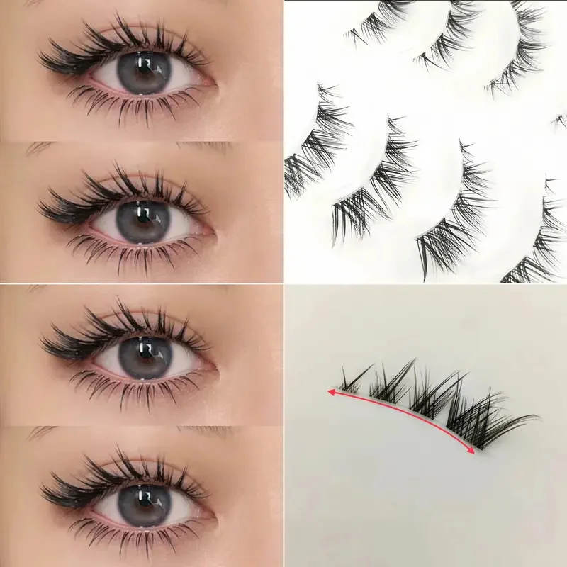 5 pares de cílios postiços Fox Eye - maquiagem leve esfumaçada, extensões de ponta de olho inclinado e curvadas
