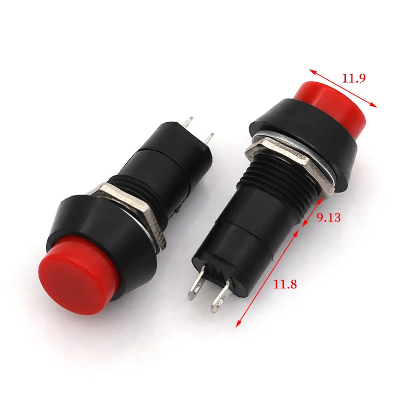 5/10Pcs PBS-11 2PIN 12mm Hole Opening  Self-locking AC-Switch Self Resetting Push Button Switch 3A 250V AC