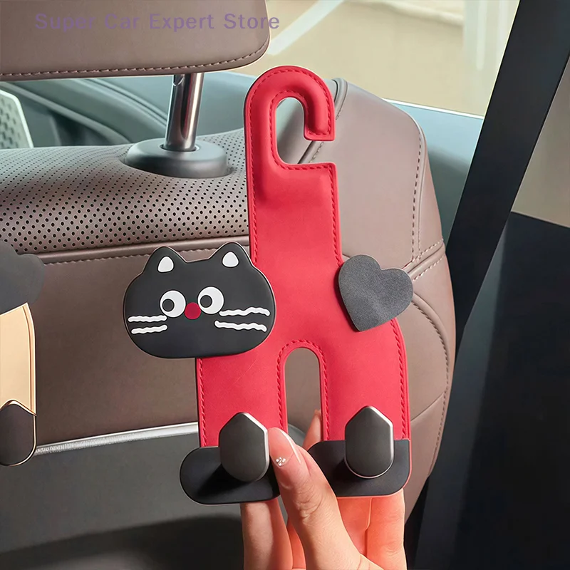 Dubbele haak auto-achterbank terug haken kat/konijn vorm PU lederen auto hoofdsteun hanger groot draagvermogen eenvoudig te installeren