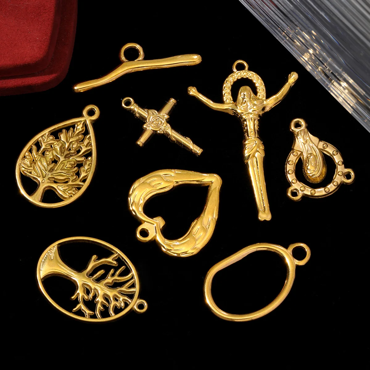 5pcs/Lot Stainless Steel Cross Jesus Heart DIY Bracelet Charms Women Life Tree Circle Necklace Pendants OT Clasps Wholesale