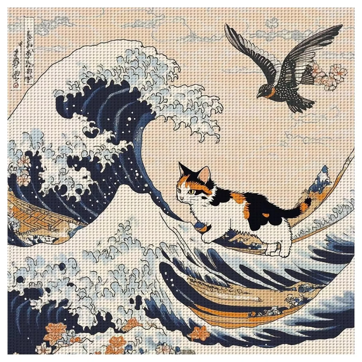 DIY Ukiyo-e Wave Calico Cat Diamond Painting Seabird Japanese Handmade Art Exquisite Creative Gift Home Decoration