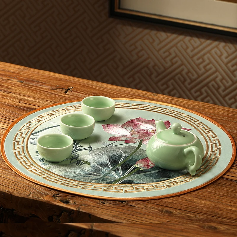 

New Chinese Style Dining Table Cushion Embroidery Decorative Pad Western-Style Placemat Plate Mat Ashtray Vase Cloth Liner