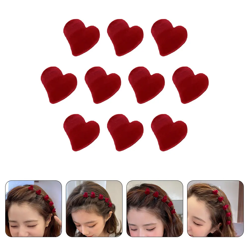 

10pcs Small Heart Shape Hair Claw Clip Premium Flocking Material Styling Tool For Women Daily Wear Valentine Gift Heart