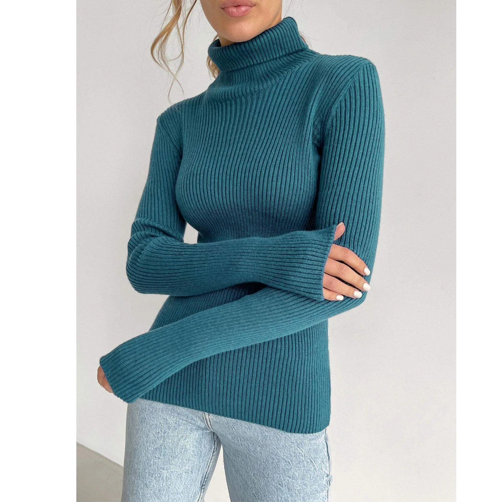 2024 Women Autumn Sweater Turtleneck Slim Pullovers Long Sleeve Knitted Good Quality Women Stretch Fashion Sweater Tops